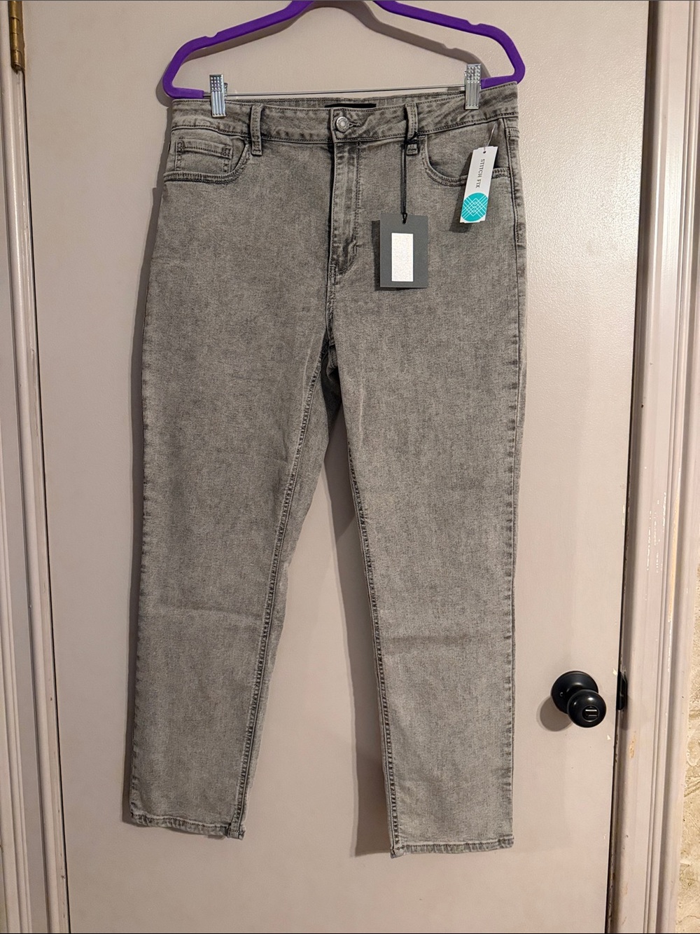 High-Rise Grey Acid-Wash Women's Jeans - Modern Tapered Fit